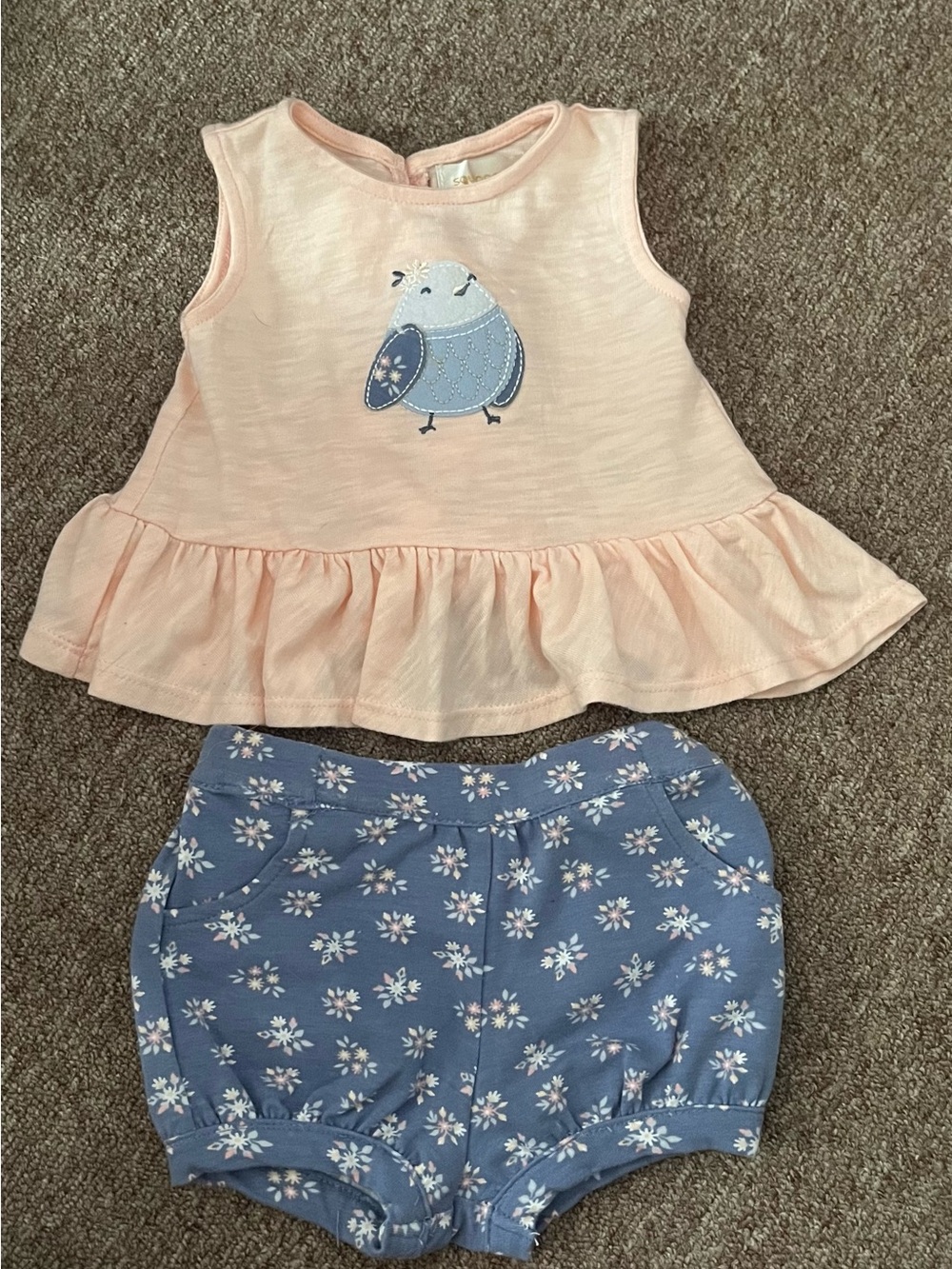 Savannah Peach Ruffle Tank with Blue Floral Shorts
